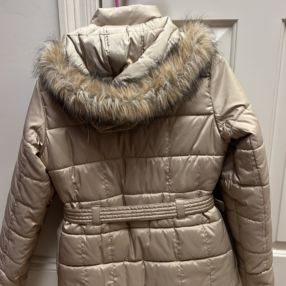 Tan puffer jacket with detachable hood, size XS - Picture 2 of 3